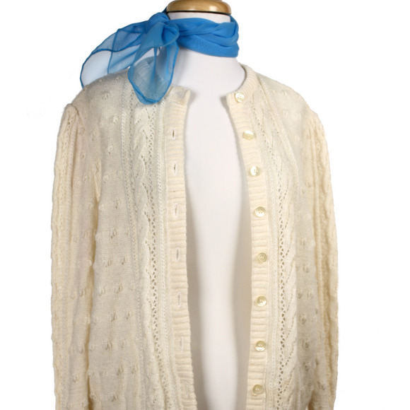 Vintage Castleberry Ivory Crew Neck Cardigan Button Up Sweater Size 16 - Hey Viv - Picture 7 of 8